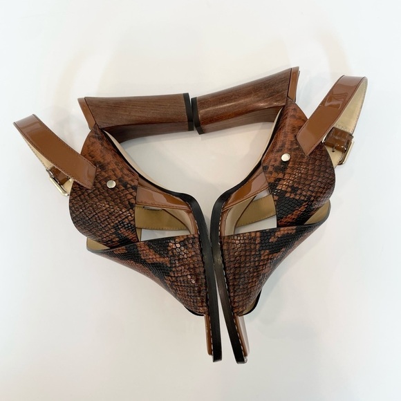 Jimmy Choo Aix 85 Snake Printed Brown Patent leather block heel sandals EU 40 - Picture 4 of 9